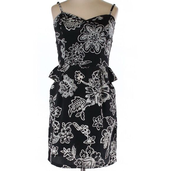 American Eagle Black White Floral Size 0 Peplum A-Line Sheath Mini Dress Pockets - Picture 1 of 5
